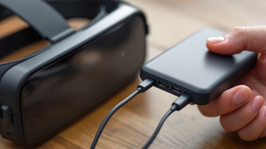 FPV Brille mit angeschlossenem USB-C Powerbank und Kabel